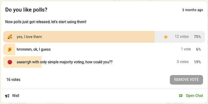 Poll with different options and a winner, view from overview page