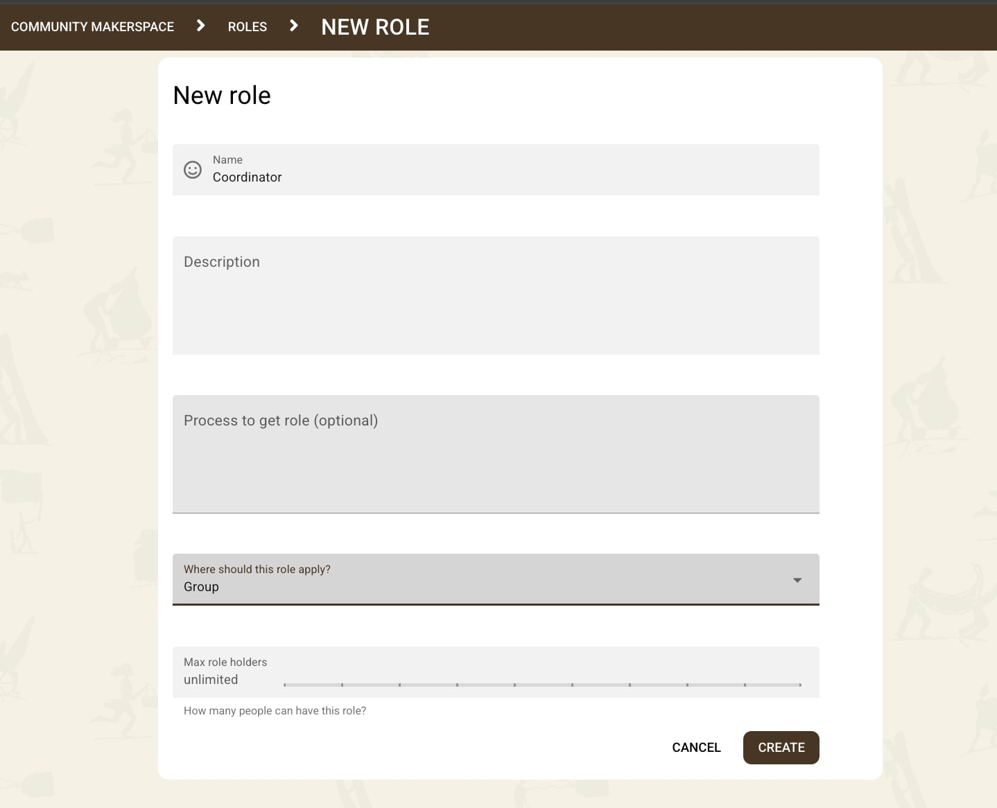 Screenshot of new role form with 'group' selected